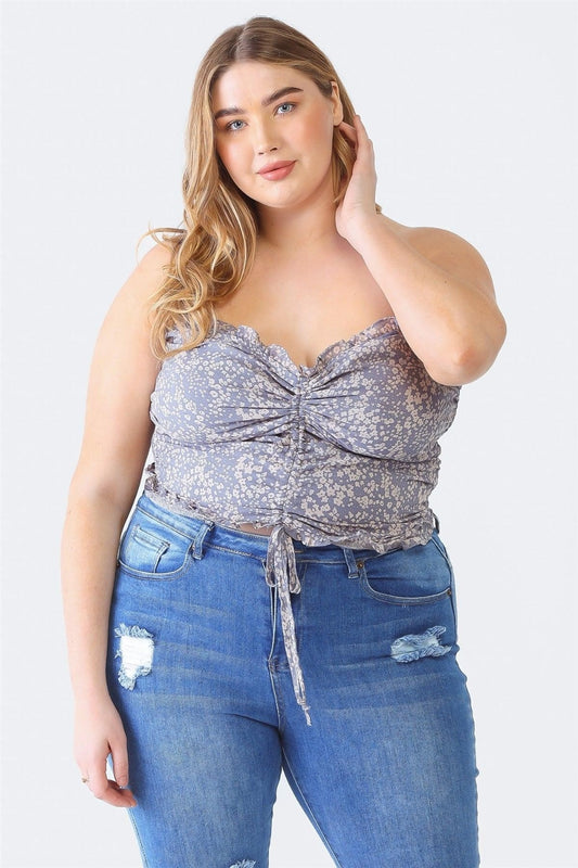 Zenobia Plus Size Drawstring Smocked Floral Tube Top Trendsi