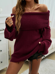 Off-Shoulder Extra-Long Sleeve Sweater