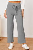 Textured Elastic Waist Straight Pants - Flyclothing LLC