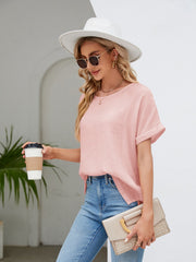 Round Neck Short Sleeve Blouse - Flyclothing LLC