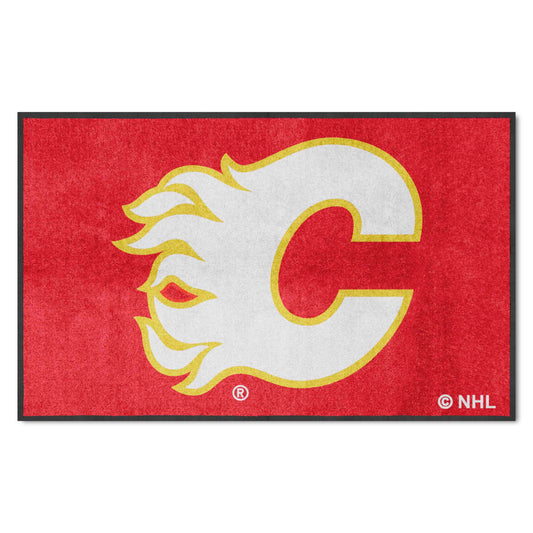 Calgary Flames 4X6 High-Traffic Mat with Durable Rubber Backing - Landscape Orientation - Calgary Flames