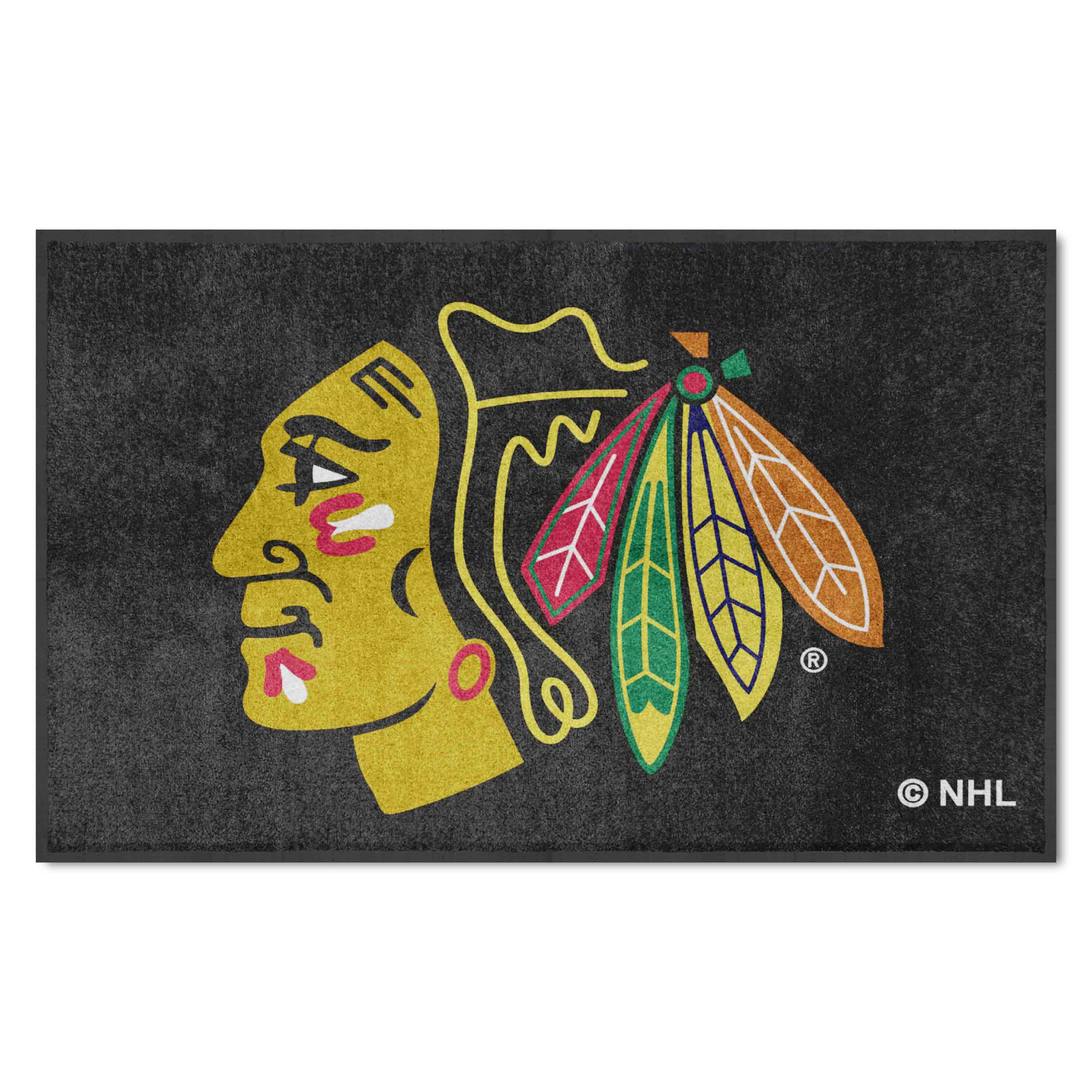 Chicago Blackhawks 4X6 High-Traffic Mat with Durable Rubber Backing - Landscape Orientation - Chicago Blackhawks