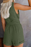 Full Size Tied V-Neck Sleeveless Romper with Pockets - Trendsi