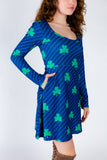 The Boondock | Navy Stripe Shamrock Skater Dress - Shinesty