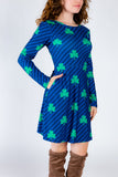 The Boondock | Navy Stripe Shamrock Skater Dress - Shinesty