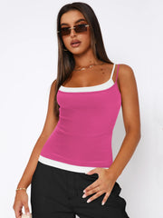 Faux Layered Square Neck Cropped Cami Trendsi