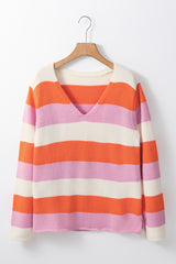 Color Block V-Neck Long Sleeve Sweater