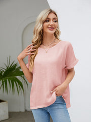 Round Neck Short Sleeve Blouse - Flyclothing LLC