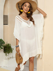 Cutout Ruffled Half Sleeve Cover-Up Trendsi