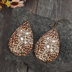 Leopard PU Leather Teardrop Shape Earrings - Trendsi