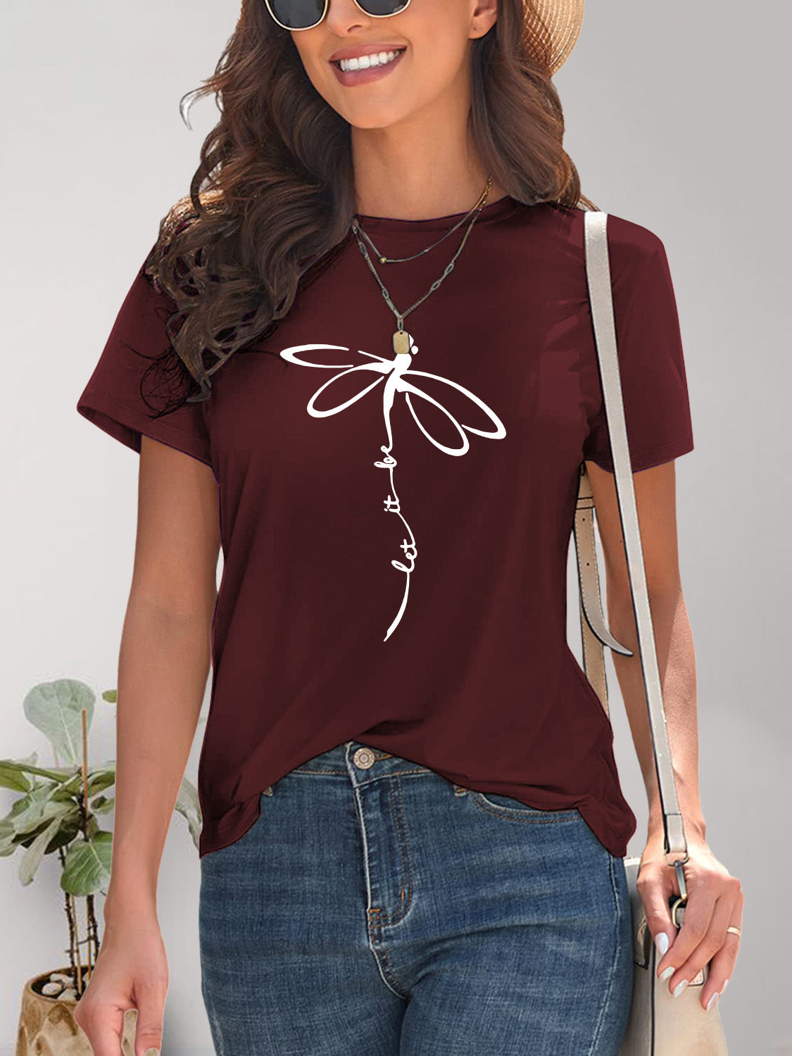 Dragonfly Graphic Round Neck Short Sleeve T-Shirt Trendsi