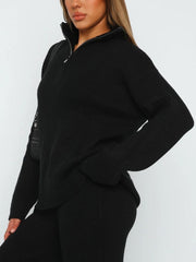 Quarter Zip Long Sleeve Top and Pants Set - Trendsi