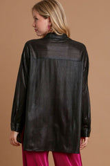 Umgee Side Slit Button Up Long Sleeve Shirt