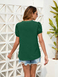 Swiss Dot Lace Detail V-Neck Blouse - Flyclothing LLC