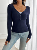 Devine Ruched V-Neck Long Sleeve T-Shirt