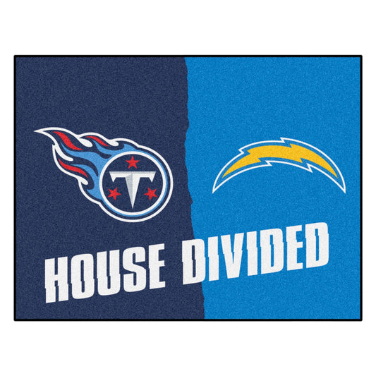 NFL House Divided - Chargers/ Titans House Divided Rug - 34 in. x 42.5 in. - NFL House Divided - Chargers / Titans