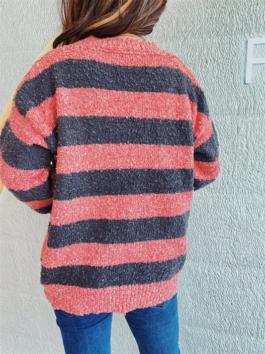 Striped Round Neck Long Sleeve Sweater