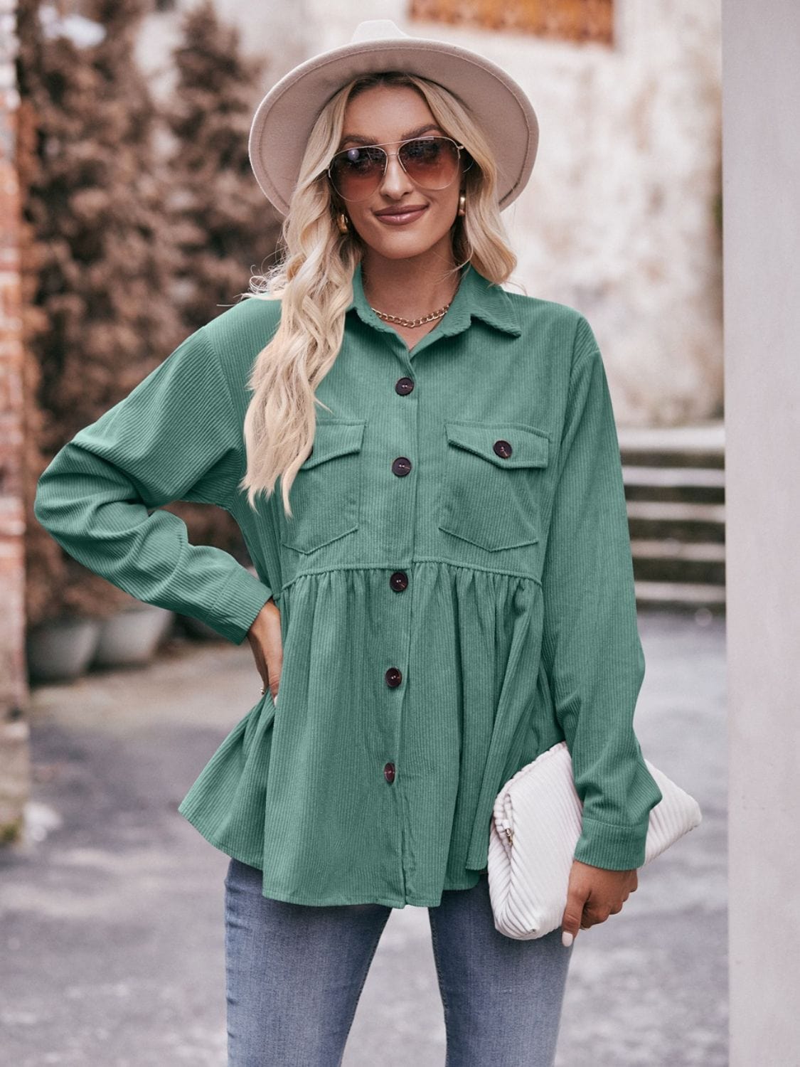 Mandy Collared Neck Long Sleeve Shirt - Trendsi