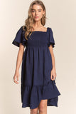 J.NNA Smocked Bow Back Ruffle Hem Dress - Flyclothing LLC