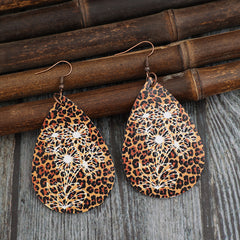 Leopard PU Leather Teardrop Shape Earrings - Trendsi