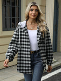 Drawstring Plaid Long Sleeve Hooded Jacket - Trendsi