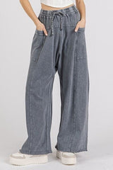 Mittoshop Mineral Wash Elastic Waist Barrel Leg Baggy Pants - Trendsi