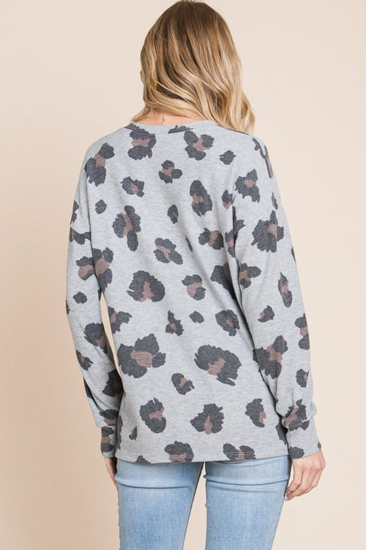 BOMBOM Leopard Drop Shoulder T-Shirt - Trendsi