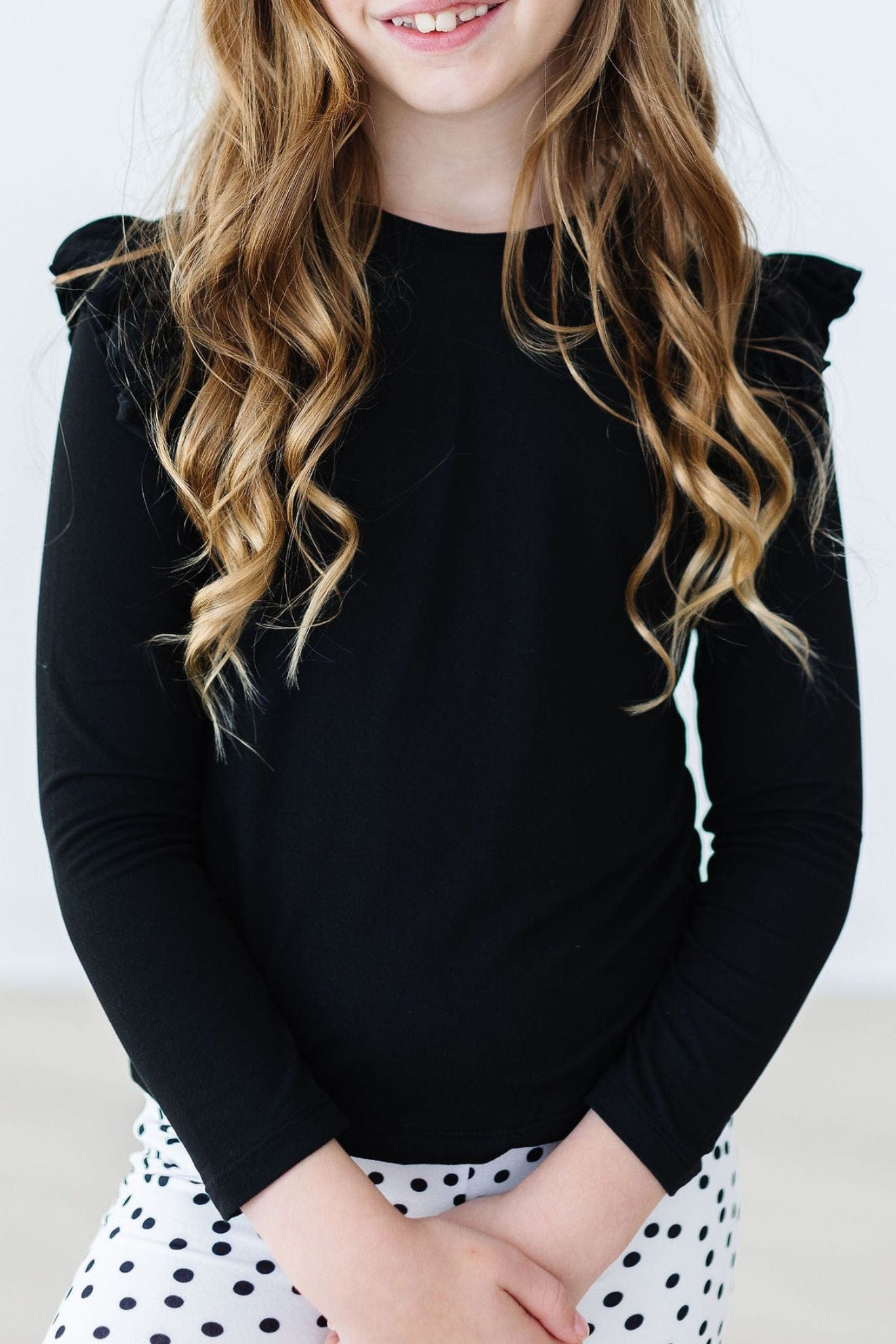 Black L/S Ruffle Tee - Mila & Rose ®