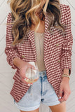 Houndstooth Collared Neck Double-Breasted Blazer - Trendsi