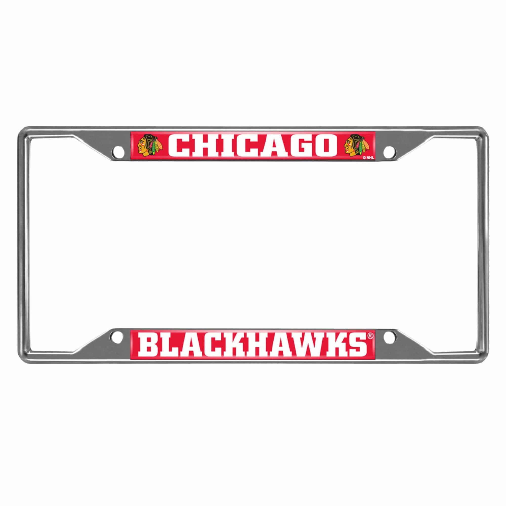 Chicago Blackhawks Chrome Metal License Plate Frame, 6.25in x 12.25in - Chicago Blackhawks