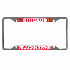 Chicago Blackhawks Chrome Metal License Plate Frame, 6.25in x 12.25in - Chicago Blackhawks