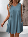 Ivy Lane Ruched V-Neck Sleeveless Mini Dress