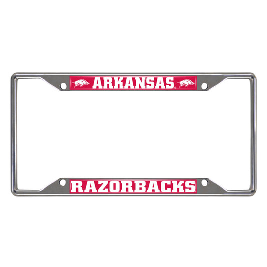 Arkansas Razorbacks Chrome Metal License Plate Frame, 6.25in x 12.25in