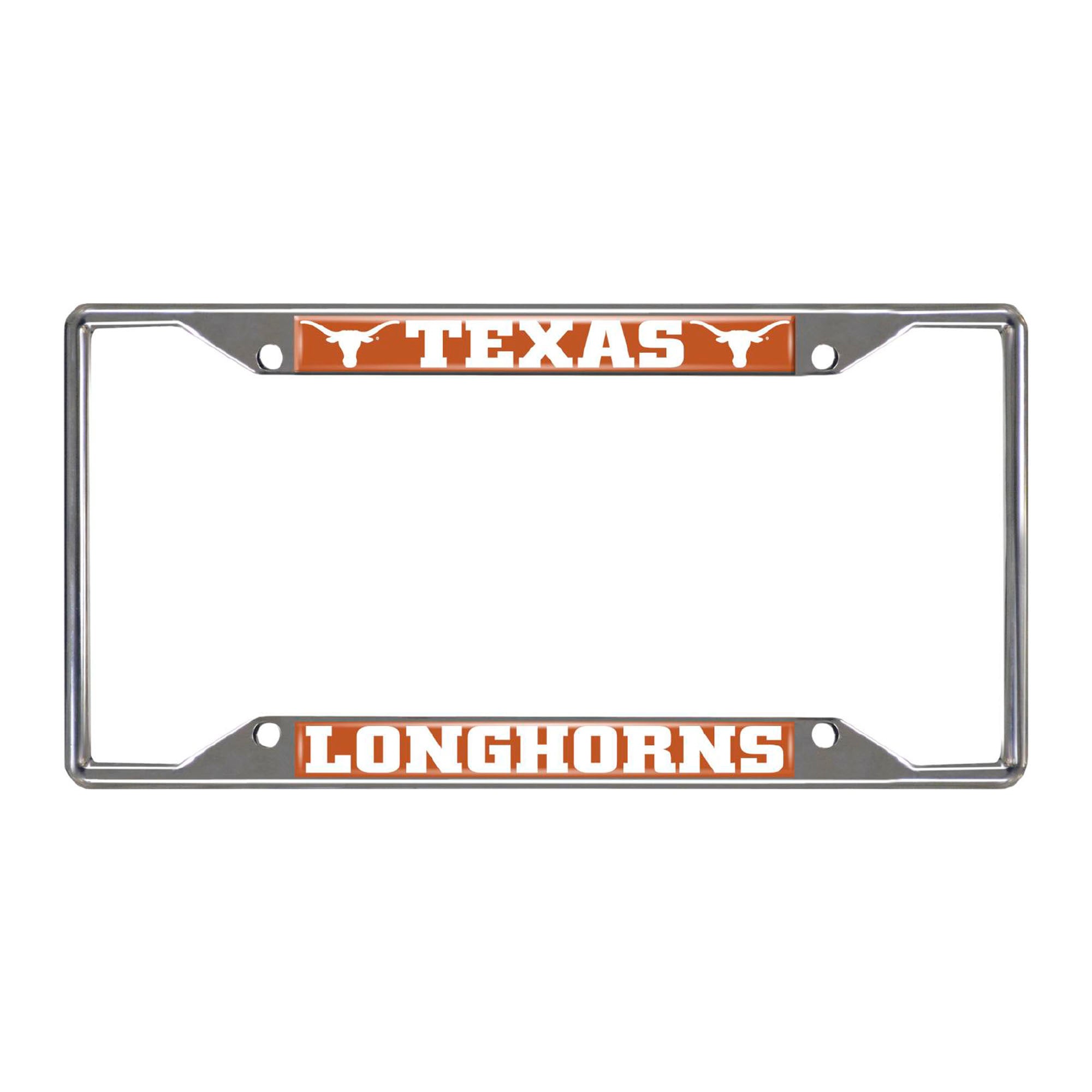 Texas Longhorns Chrome Metal License Plate Frame, 6.25in x 12.25in