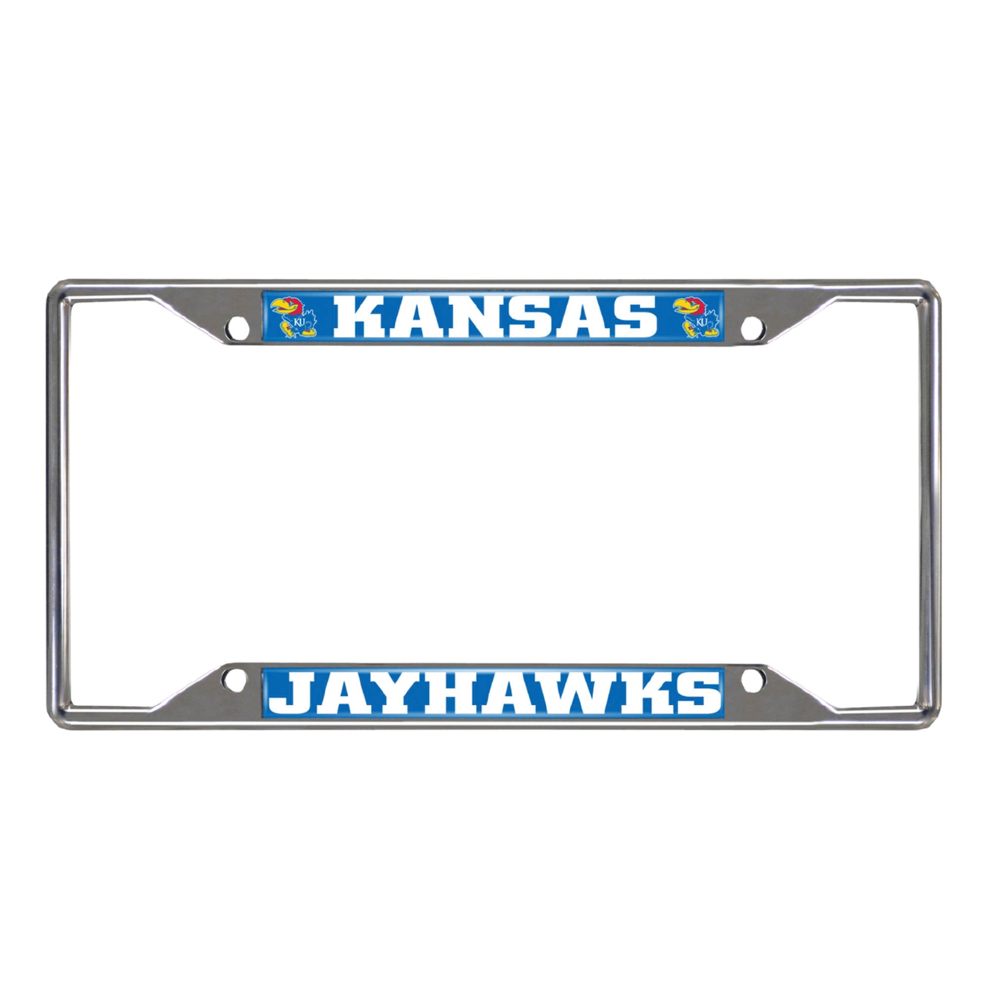 Kansas Jayhawks Chrome Metal License Plate Frame, 6.25in x 12.25in