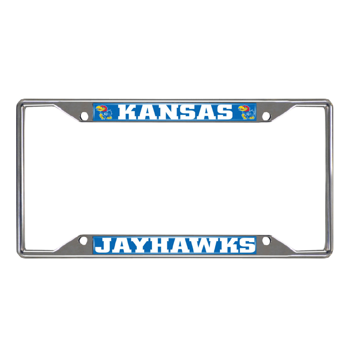 Kansas Jayhawks Chrome Metal License Plate Frame, 6.25in x 12.25in