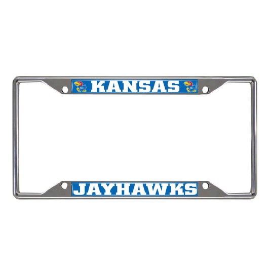 Kansas Jayhawks Chrome Metal License Plate Frame, 6.25in x 12.25in