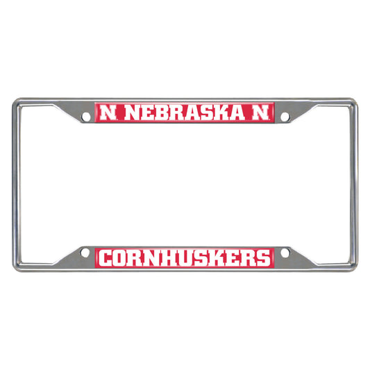 Nebraska Cornhuskers Chrome Metal License Plate Frame, 6.25in x 12.25in