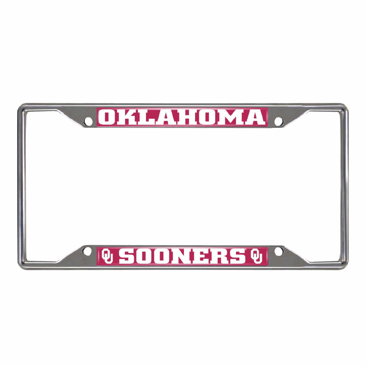 Oklahoma Sooners Chrome Metal License Plate Frame, 6.25in x 12.25in - Oklahoma