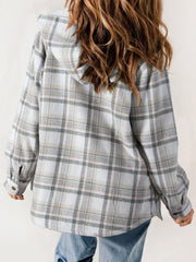 Plaid Snap Down Plush Hooded Jacket