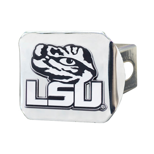 LSU Tigers Chrome Metal Hitch Cover with Chrome Metal 3D Emblem