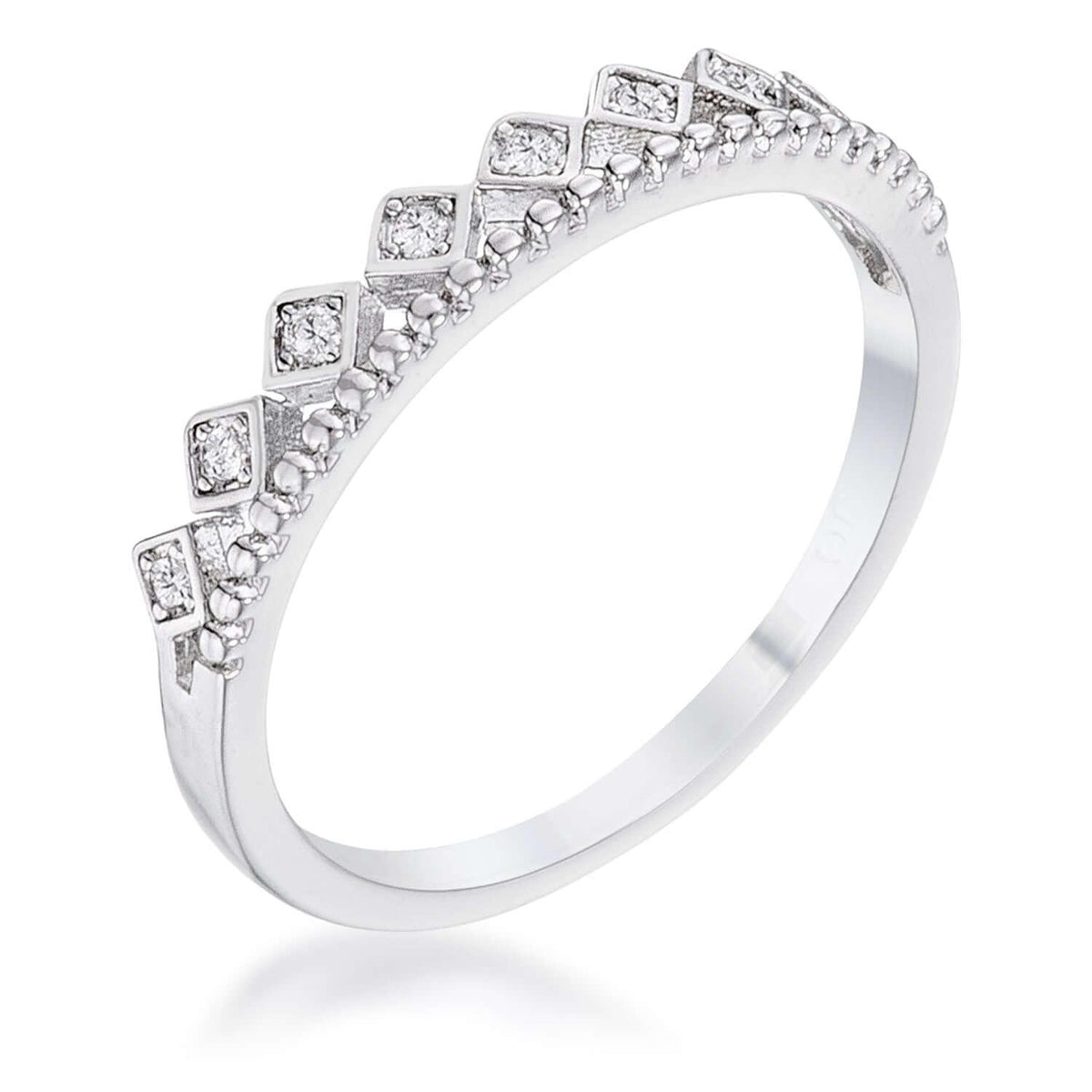 .14Ct Rhodium Plated CZ Mini Crown Stackable Band - JGI