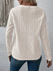 Eyelet Round Neck Long Sleeve Blouse - Flyclothing LLC