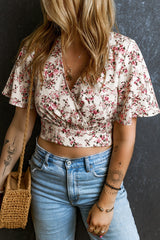 Printed Surplice Half Sleeve Blouse Trendsi