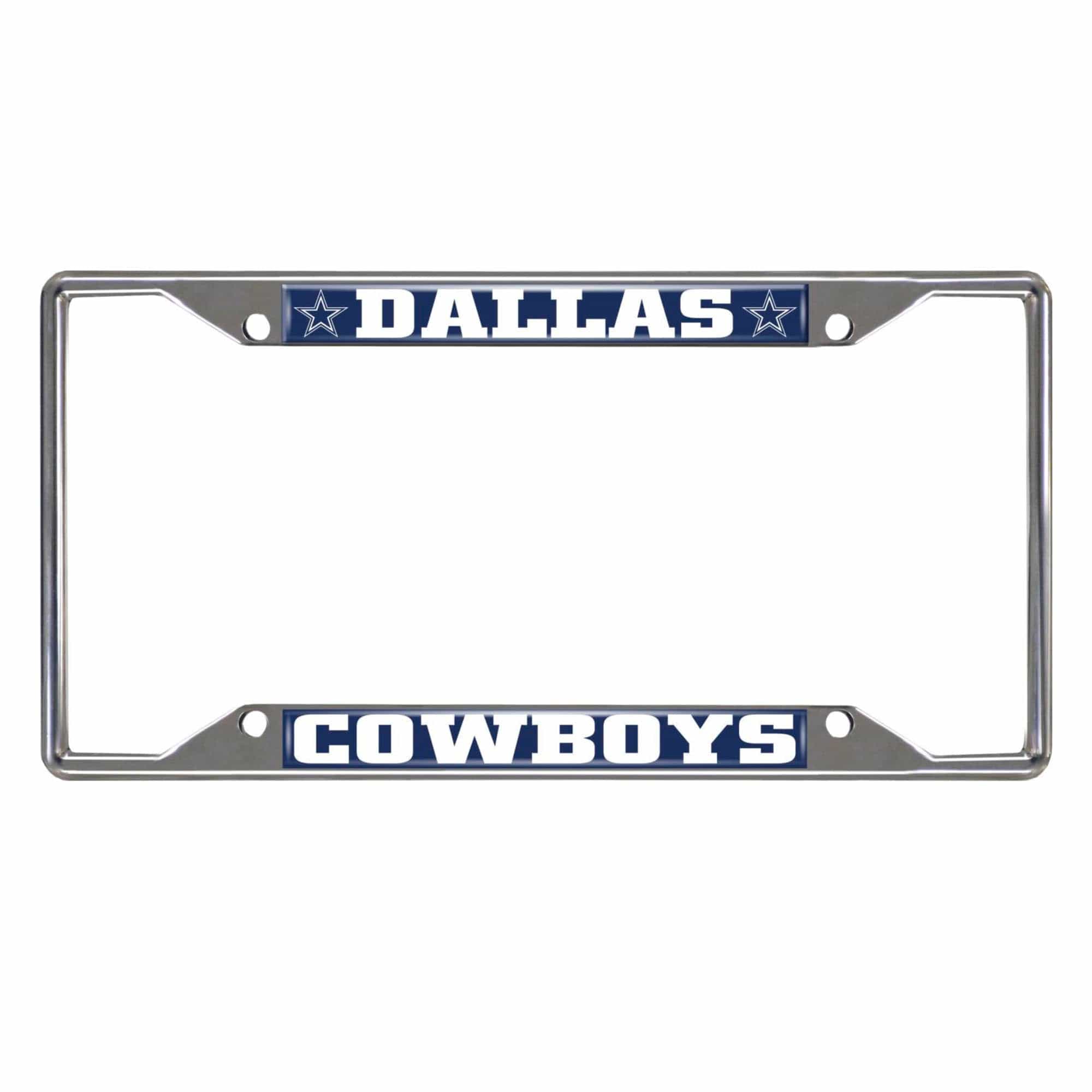 Dallas Cowboys Chrome Metal License Plate Frame, 6.25in x 12.25in - Dallas Cowboys