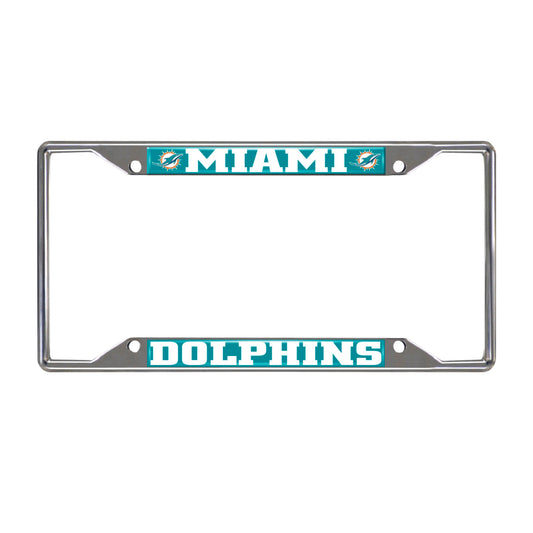 Miami Dolphins Chrome Metal License Plate Frame, 6.25in x 12.25in