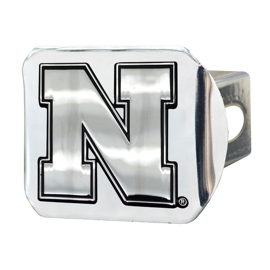 Nebraska Cornhuskers Chrome Metal Hitch Cover with Chrome Metal 3D Emblem