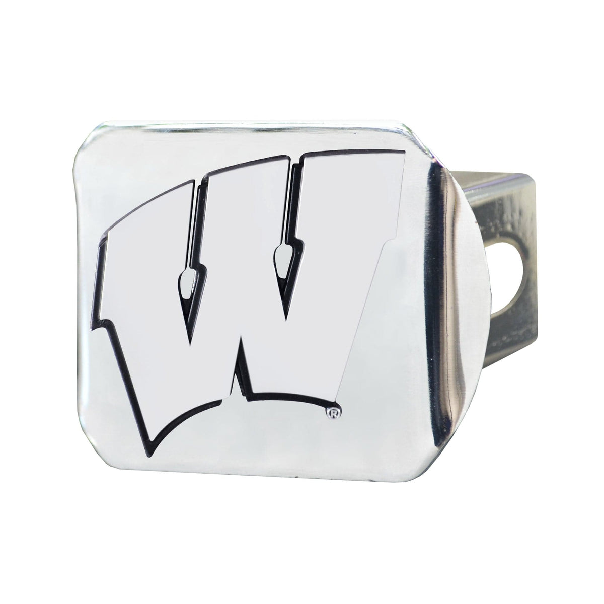 Wisconsin Badgers Chrome Metal Hitch Cover with Chrome Metal 3D Emblem