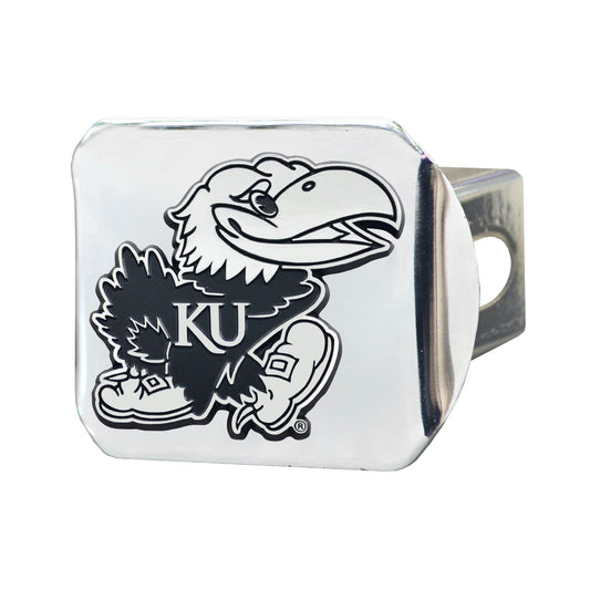 Kansas Jayhawks Chrome Metal Hitch Cover with Chrome Metal 3D Emblem