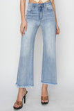 RISEN High Rise Crop Wide Fray Hem Jeans - Trendsi